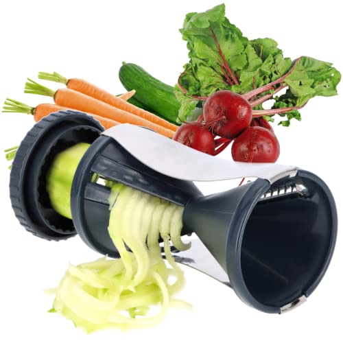 KADAX Cortador en espiral de acero inoxidable, espiralizador de plástico, cortador de verduras, fideos vegetales, espaguetis de verduras, cortador en espiral para pepinos (altura: 13 cm, gris)